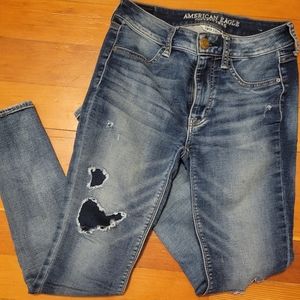 American Eagle High Rise Jeggings Super Stretch Distressed